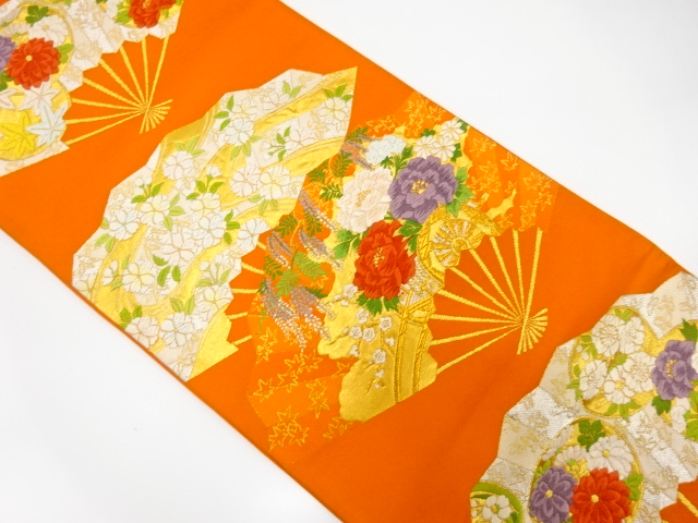 JAPANESE KIMONO / ANTIQUE FUKURO OBI / SILK / WOVEN FLOWER ROUNDEL